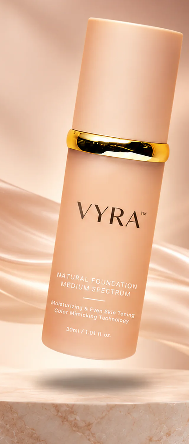 Close-up of the VYRA™ bottle showing the label and gold cap band